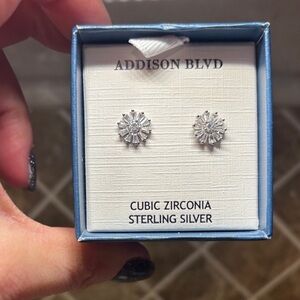 NWT Addison Blvd ~Sterling Silver & Cubic Zirconia Starburst Earrings